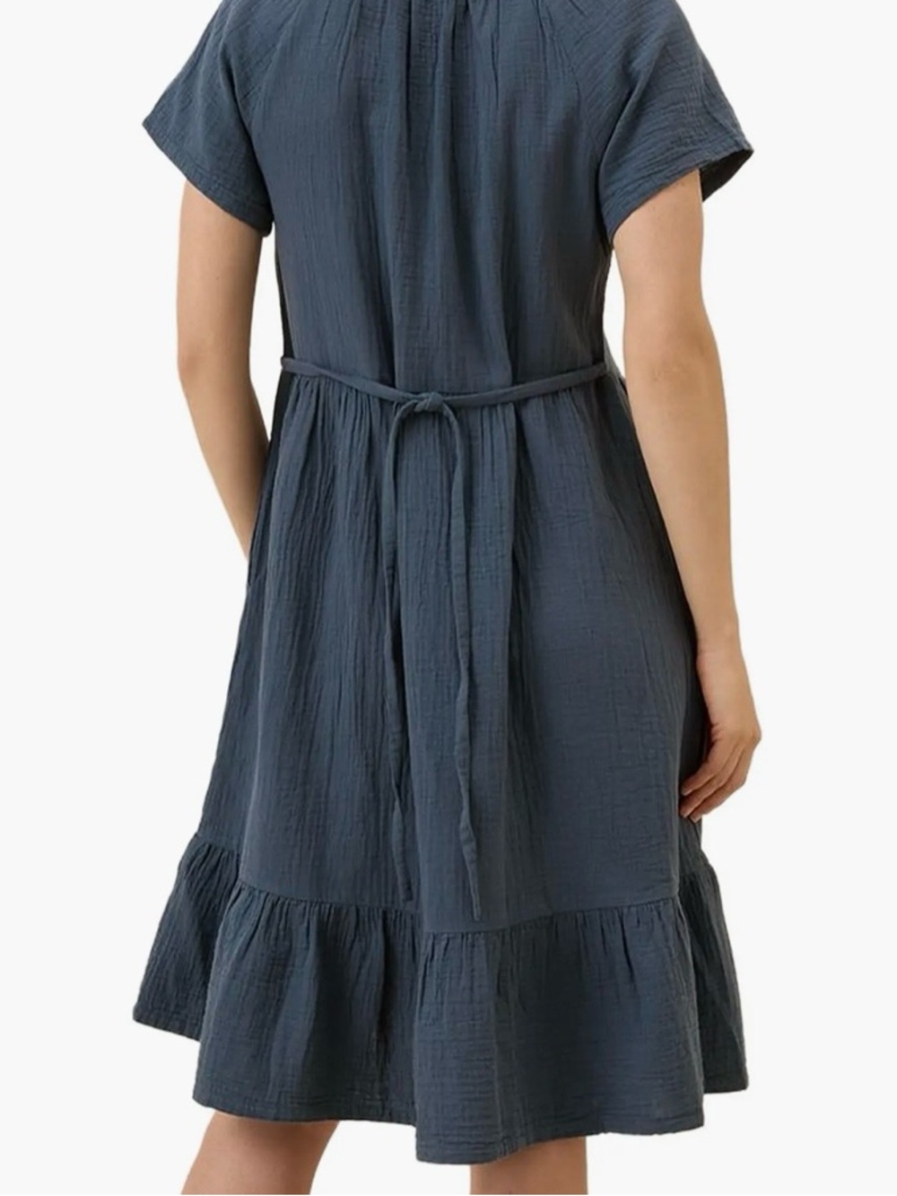 Pact Women's Slate Blue V-Neck Tiered Cotton Dress - Picture 2 of 7